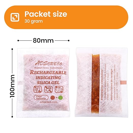 Adsorbco Rechargeable Desiccant, Indicating Silica Gel Packets, Moisture - Image 2