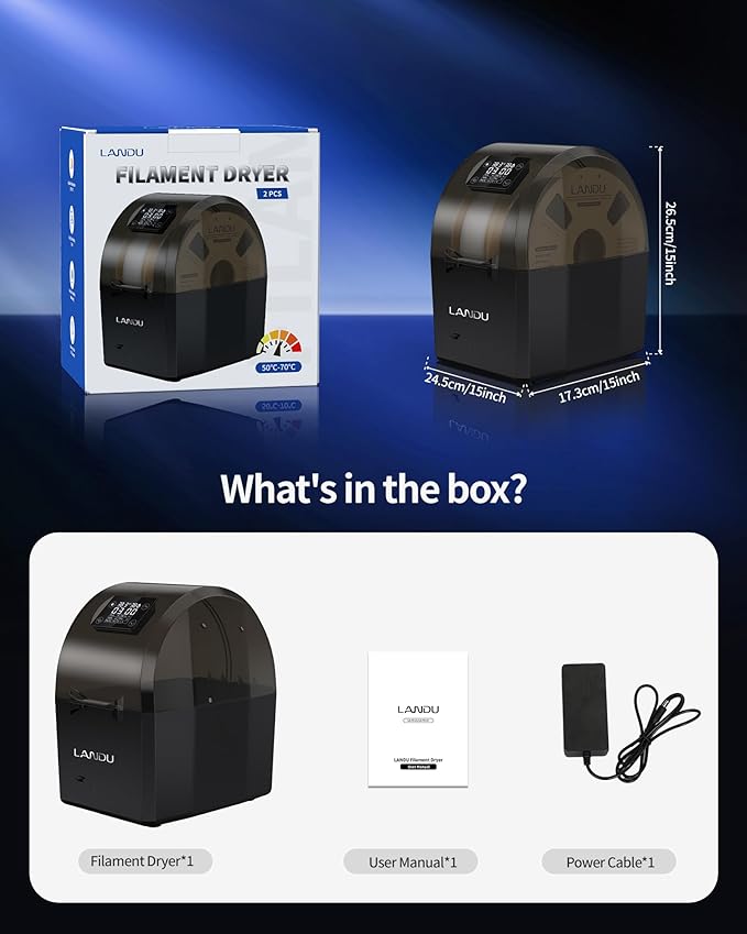 LANDU Filament Dryer 3D Printer Filament Dry Box, 2 Spools Double Fast Heating - Image 9