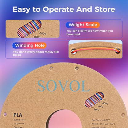 Sovol Silk PLA Filament Rotated Tri Color Co-Extrusion 1.75mm, Fast Change 3D - Image 7