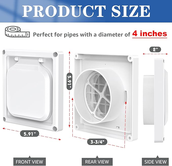 Dryer Vent Cover Outside 4 inch, Magnetic Door Design, Durable Airflow Vent - Image 2