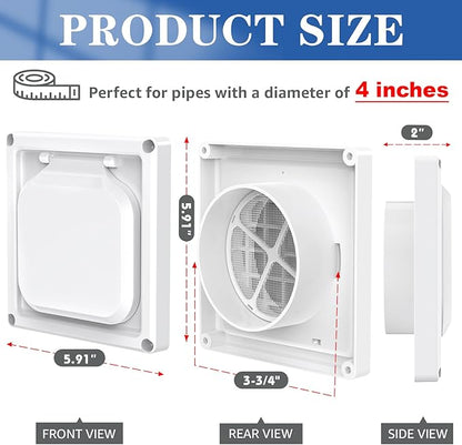 Dryer Vent Cover Outside 4 inch, Magnetic Door Design, Durable Airflow Vent - Image 2