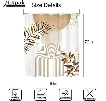 Beige Boho Shower Curtain 60Wx72H Bohemian Abstract Modern Mid Century Leaves - Image 5