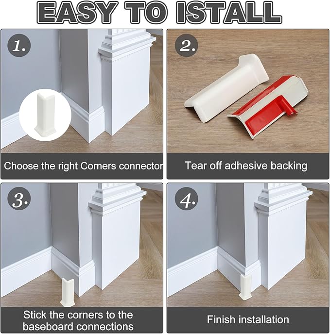 uxcell Self Adhesive Baseboard Corner Blocks, 3.23 Inch Wall Edge Corner - Image 5