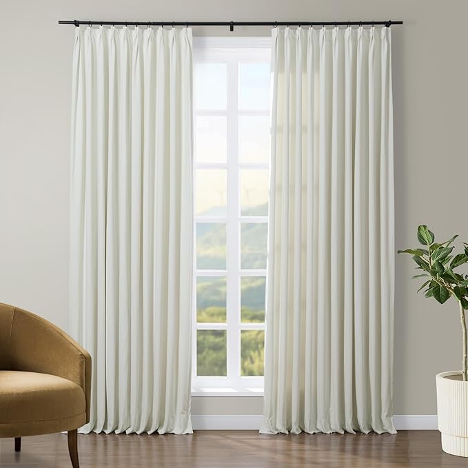 TWOPAGES Luxury Velvet Curtain Pinch Pleated Off White Curtain 96 inch Long by TWOPAGES