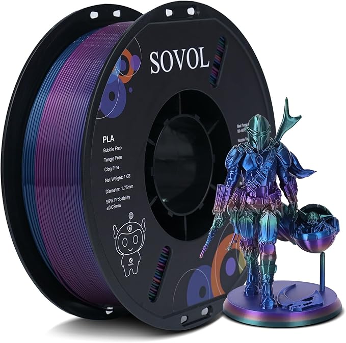 Sovol 3D Printer Silk Shiny Multicolored Fast Change Rainbow PLA 1kg Spool 3D by Sovol