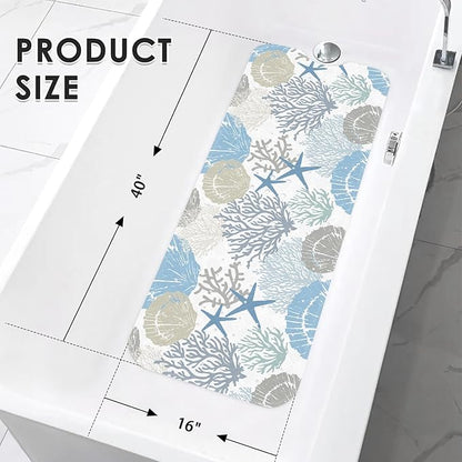 Sea Shells Coral Seashell Bath Mat Non Slip, Starfish Underwater 40X16 Inch - Image 2