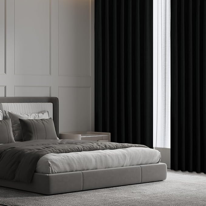 CUCRAF Linen 100% Blackout Curtains 90 Inch Length 2 Panels Set, Back Tab and - Image 7