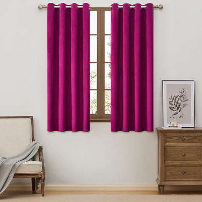 BULBUL Living Room Velvet Window Curtains 63 inch Length- 2 Panels Hot Pink by ModernShinyVelvetCurtains
