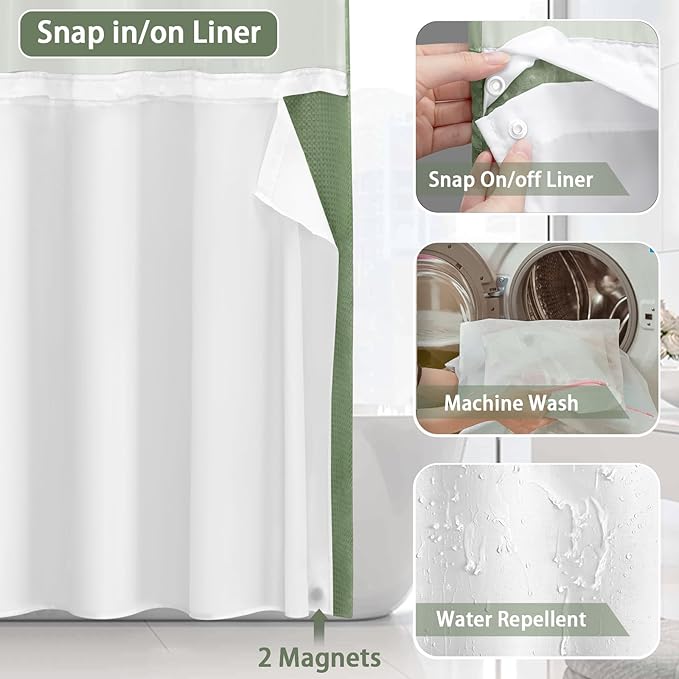 No Hook Shower Curtain and Liner Set, Hotel Waffle Shower Curtain - Image 4
