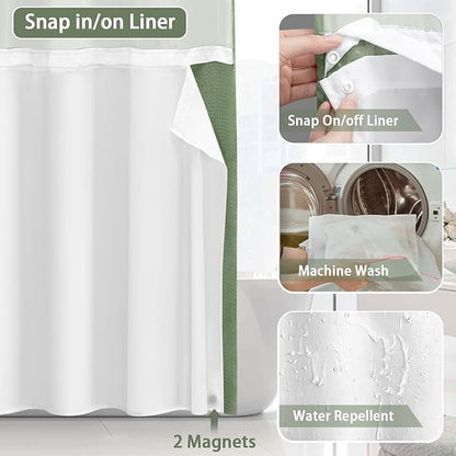 No Hook Shower Curtain and Liner Set, Hotel Waffle Shower Curtain - Image 4