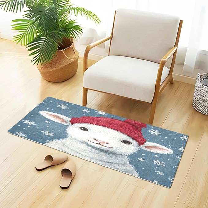 Christmas Lamb with Red Hat Decorative Rugs - Image 4