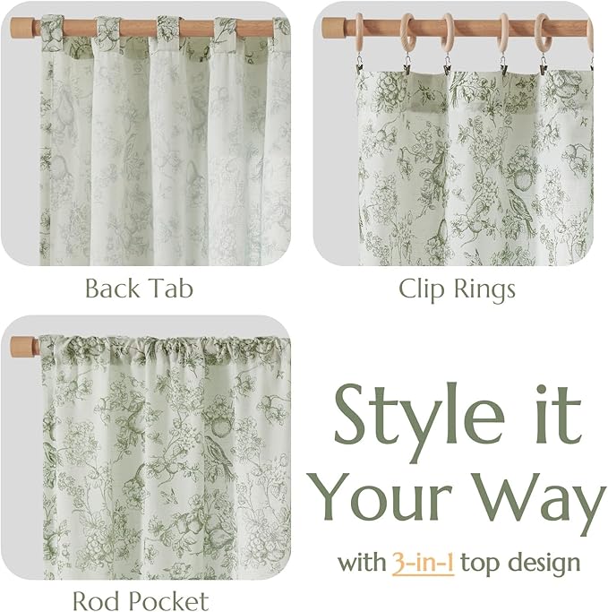 jinchan Linen Floral Curtains for Living Room 96 Inch Long Sage Green Printed - Image 4
