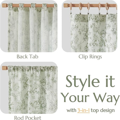 jinchan Linen Floral Curtains for Living Room 96 Inch Long Sage Green Printed - Image 4