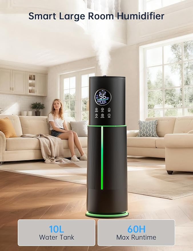 10L/2.64 Gal Humidifier for Large Room 600ft² 60H Runtime 24H Timer Auto Mode - Image 6
