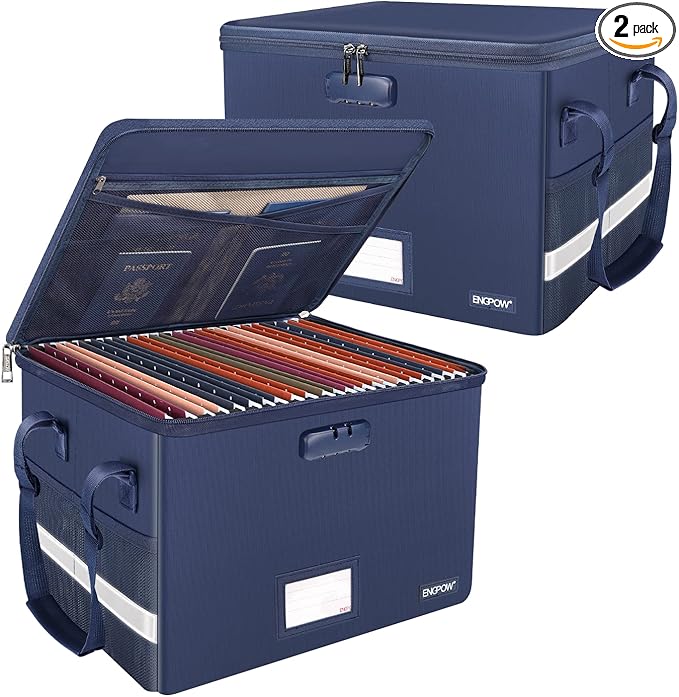 ENGPOW File Box with Lock, Fireproof Document Box with Pockets, Collapsible by ENGPOW
