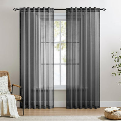 Dreaming Casa Black Sheer Curtains 84 Inches Long, Rod Pocket & Back Tab Light by DreamingCasa