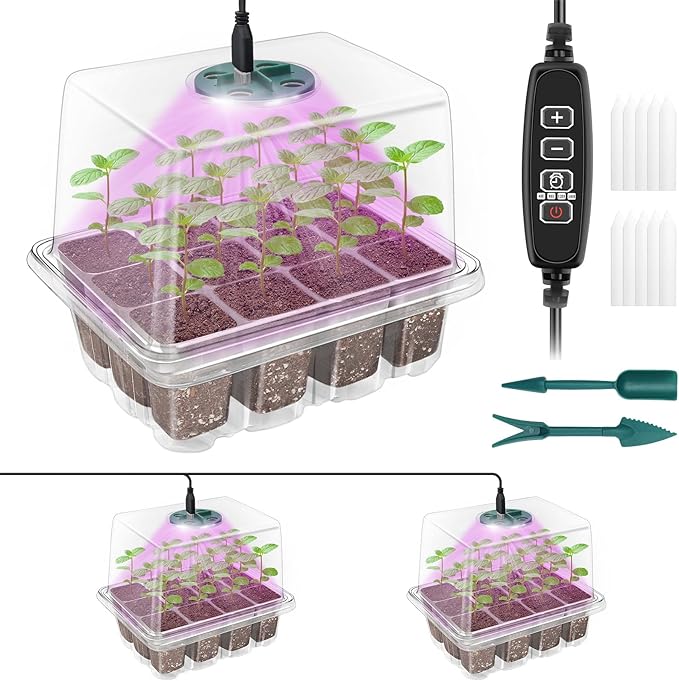 Seed Starter Tray with Plant Light, 2 Pack Grow Lights by Qoolife-US