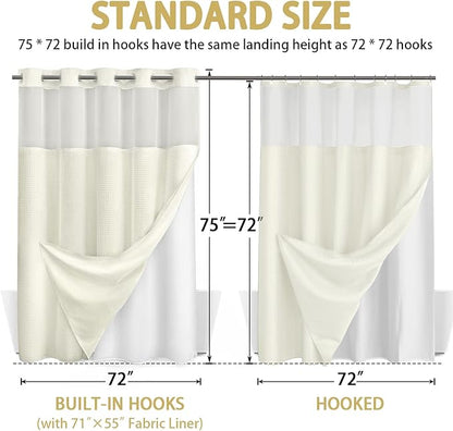 No Hook Shower Curtain and Liner Set, Cream Hotel Waffle Shower Curtain - Image 6