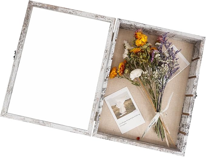 Shadow Box with Shelves, Coins Military Medals Pins Wedding Flowers - Image 4