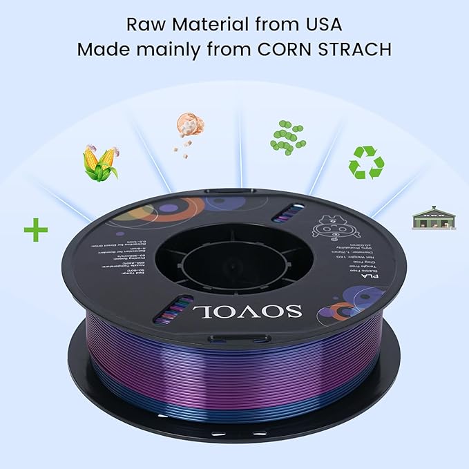 Sovol 3D Printer Silk Shiny Multicolored Fast Change Rainbow PLA 1kg Spool 3D - Image 2