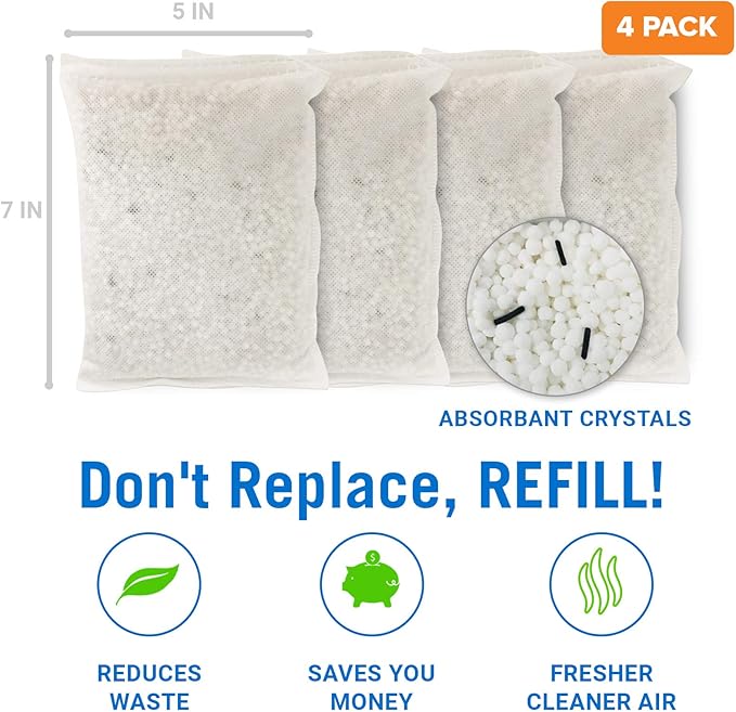 4 Pack Moisture Absorber Refill Bags, Unscented and Fragrance-Free Pellet Packs - Image 2