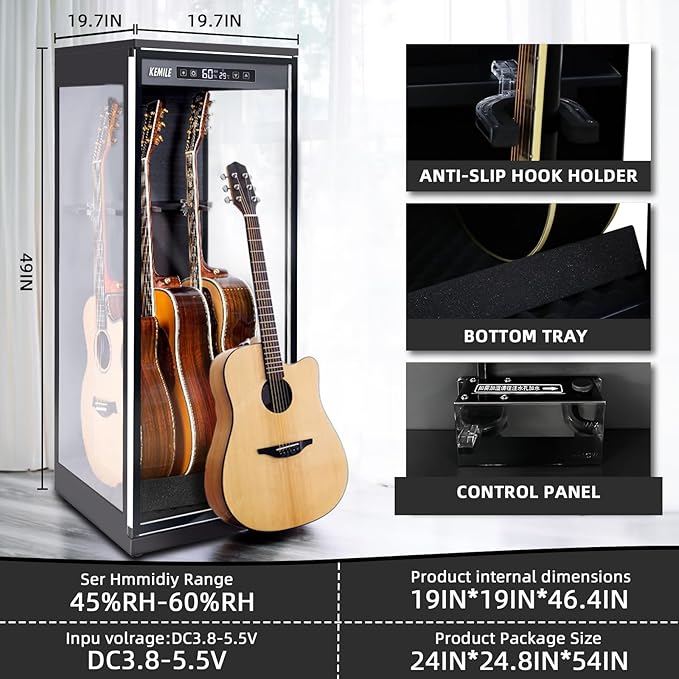Guitar Display Case with Humidity Control, 270° Tempered Glass - Image 3