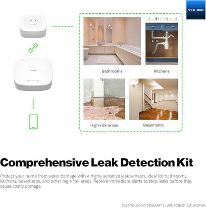YoLink Smart Home Leak Detection Starter Kit – Hub + 4 Water Leak Sensors - Image 2