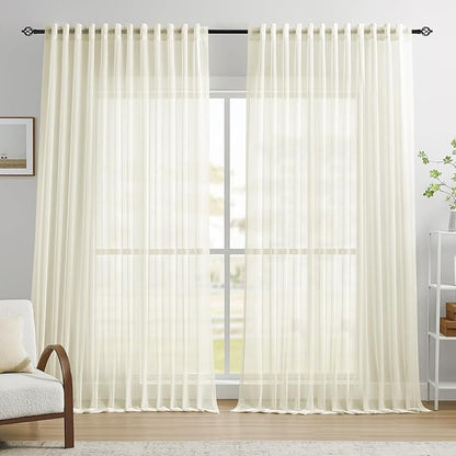 Dreaming Casa Ivory Sheer Curtains 102 Inches Long, Rod Pocket & Back Tab Light by DreamingCasa