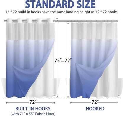 No Hook Shower Curtain and Liner Set, Ombre Light Blue Hotel Waffle Shower - Image 6