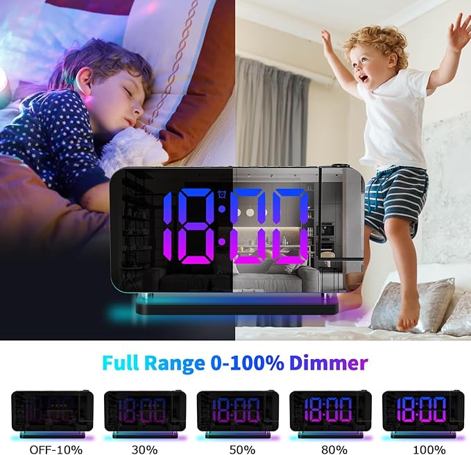 Projection Alarm Clock for Bedroom Ceiling, RGB Digital Clocks Radio - Image 8