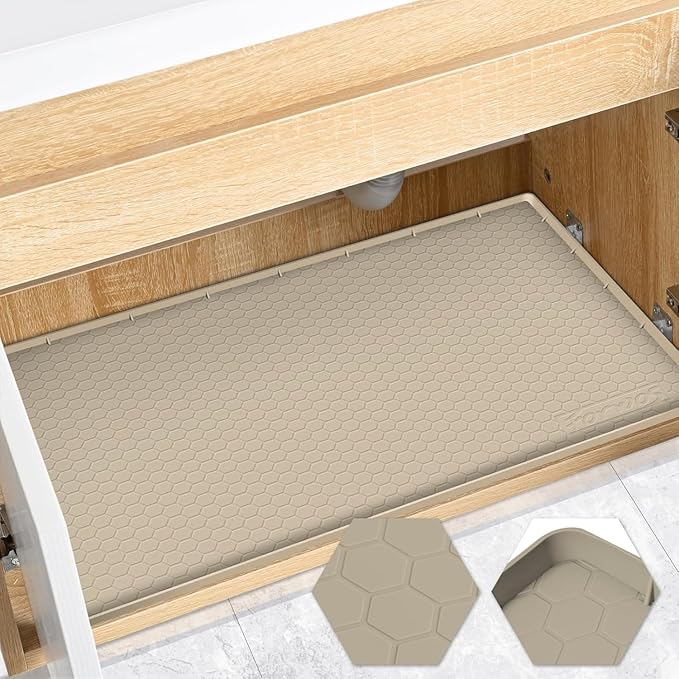 Waterproof Under Sink Mat 34" x 19", Silicone Cabinet Liner, Rubber Protector by FORWOS
