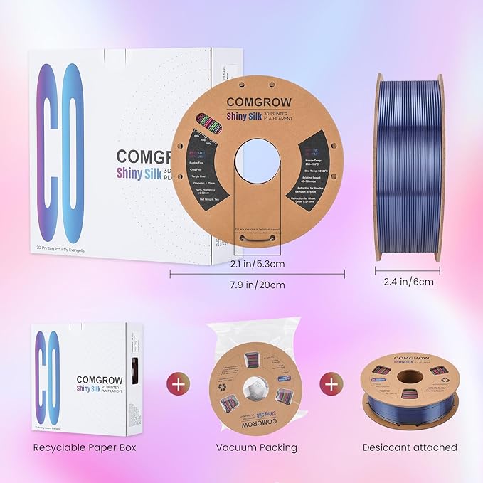 Comgrow Rainbow Colors Silk PLA 3D Printer Filament, PLA Filament 1.75mm - Image 4