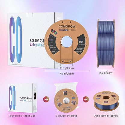 Comgrow Rainbow Colors Silk PLA 3D Printer Filament, PLA Filament 1.75mm - Image 4