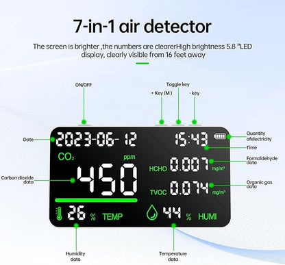CIS 7-in-1 Air Quality Monitor, Indoor Humidity Monitor, Temperature, Date - Image 2