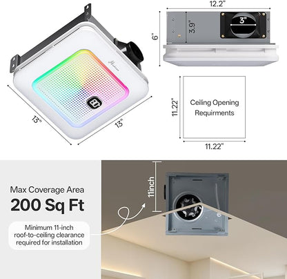 Bathroom Exhaust Fan with Bluetooth Speaker, 230 CFM 1.0 Sone Bathroom Exhaust - Image 2