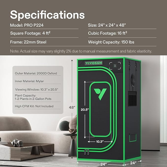 VIVOSUN P224 24"×24"×48" PRO Grow Tent, - Image 8