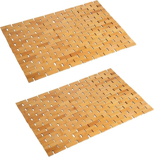 Bambo Bath Mat Bathroom Rugs Floor Wood Shower Bathtub Waterproof Non Slip by Fovlaurs
