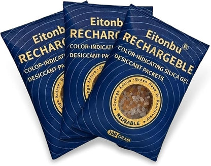 3Pack（100 Gram) Orange Indicating Silica Gel Desiccant, Rechargeable Moisture by Eitonbu