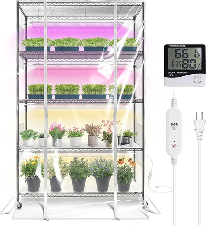 Bstrip Indoor Greenhouse with Grow Light, 5 Tier 47.2"x17.8"x71" Metal Shelf by Bstrip