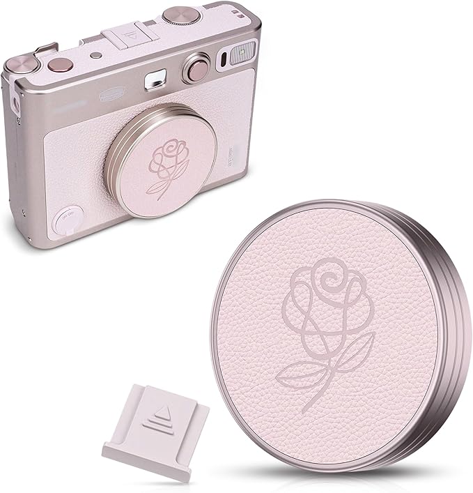 Pink Lens Cap for Fujifilm Insta Mini EVO, Retro Leather Aluminum Anti-Dust by JJC