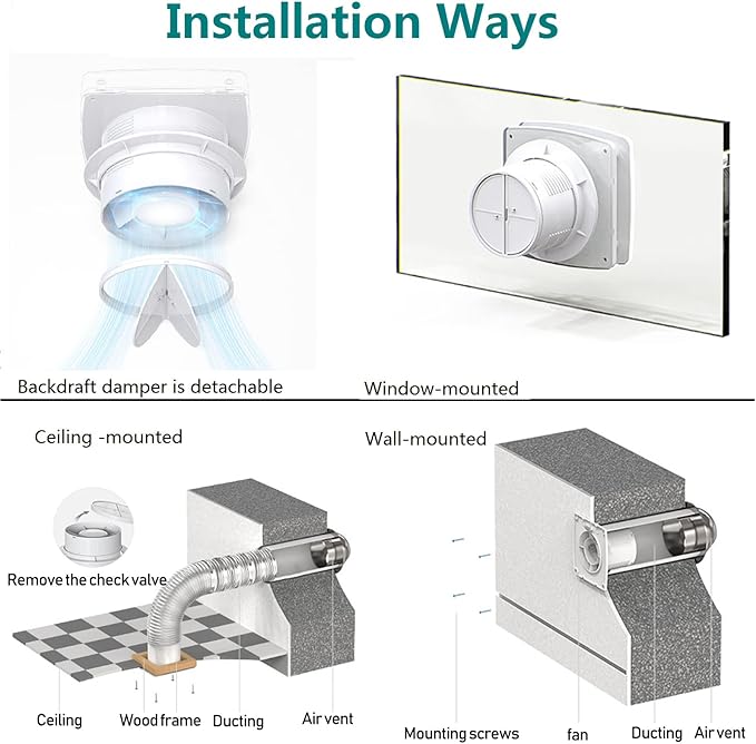 Exhaust Fan 4" Home Ventilation Fan Window and Wall Mount Vent Fan - Image 6