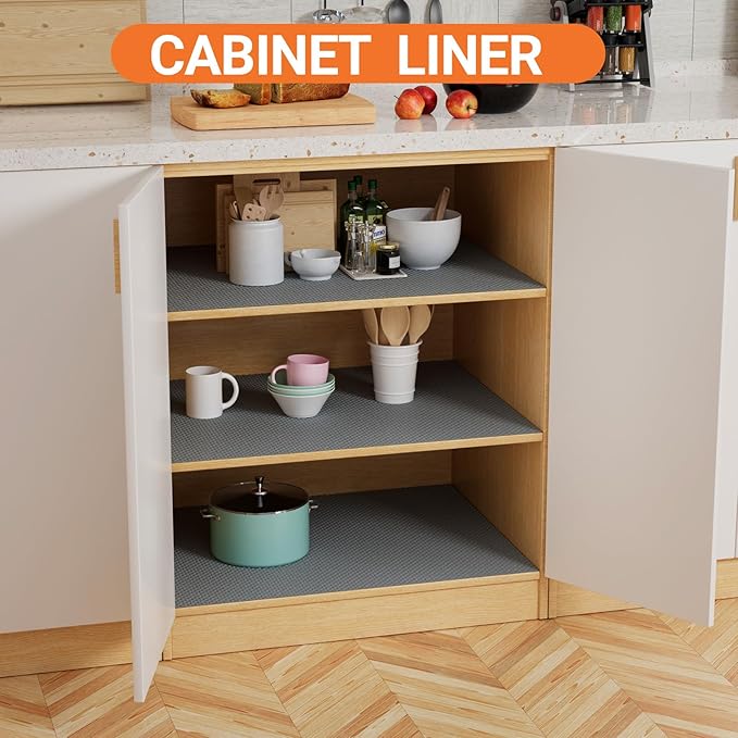 FLPMIX Shelf Liners for Kitchen Cabinets: Dark Grey Waterproof Bathroom Drawer - Image 2