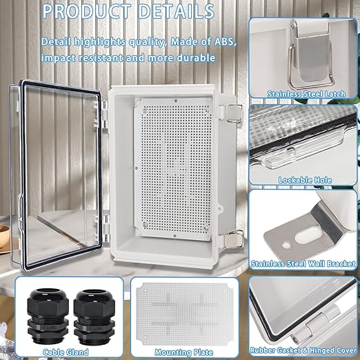 Zulkit Junction Box IP67 Waterproof Electrical Box Hinged Clear Cover Stainless - Image 4