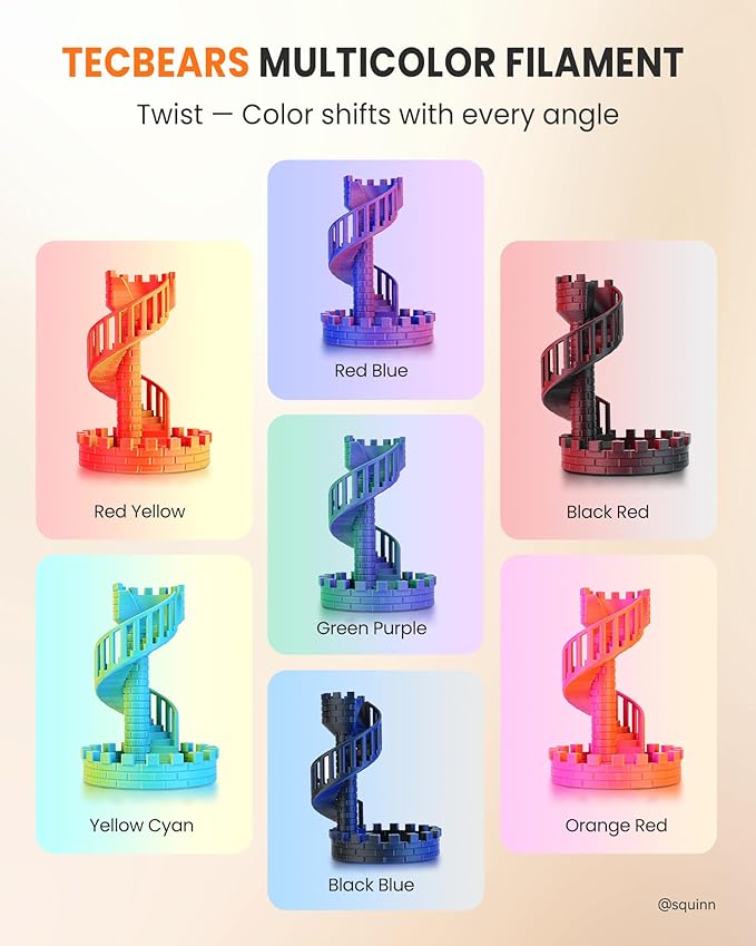TECBEARS Dual Color PLA Filament 1.75mm, Matte PLA 3D Printer Filament - Image 2