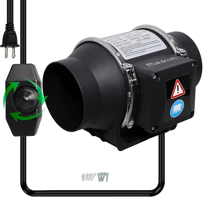 4 Inch Inline Duct Fan for Hydroponic Grow Tent Greenroom 3D Printer Enclosure by Makacces