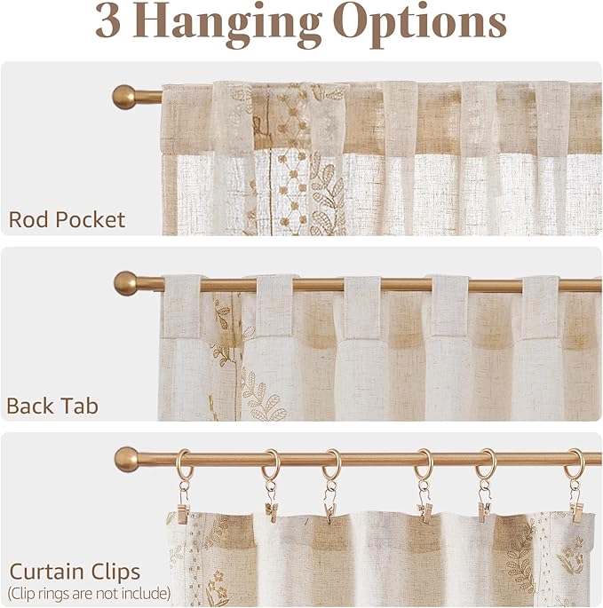 jinchan Belrose Linen Floral Cafe Curtains 45 Inch Length Embroidered Farmhouse - Image 7