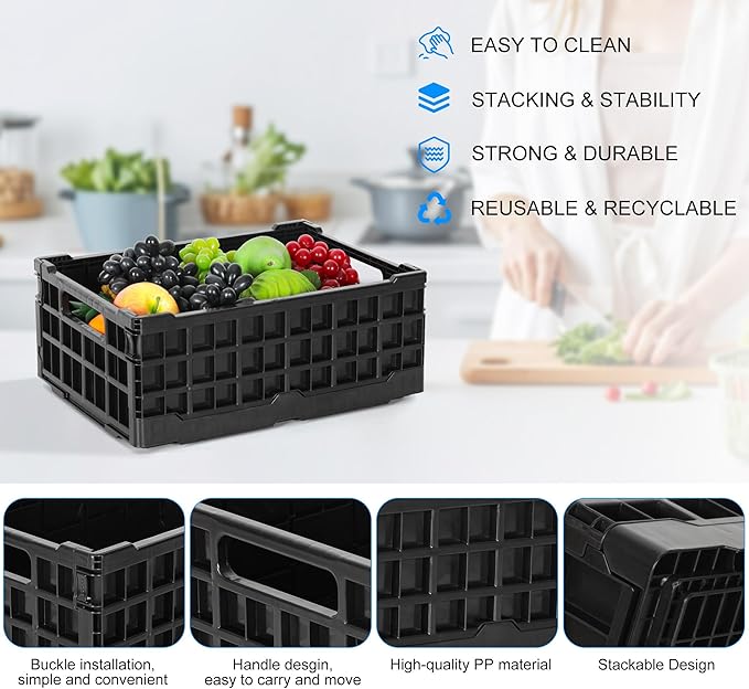 4-Pack Heavy Duty Stackable Storage Crates Plastic Collapsible Milk Crate - Image 5