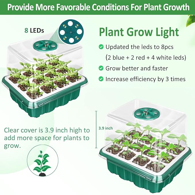 5 Packs Seed Starter Tray with Grow Light, Reusable Pop-Out Seed Starter Kit - Image 3
