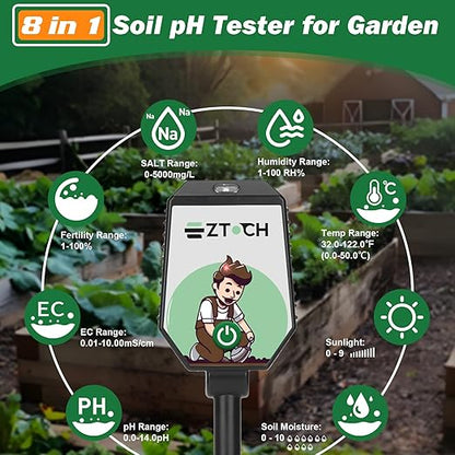 Bluetooth Soil pH EC Tester, Smart Plant pH Fertility Meter, 8 in 1 pH EC - Image 4