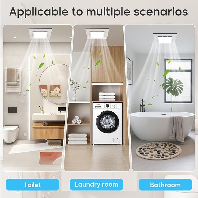 Bathroom Exhaust Fan with Light Ultra Quiet Ventilation Fan Combo 1.0 Sone - Image 6